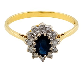 18ct gold Sapphire/Diamond Cluster Ring size Q